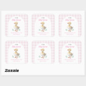 One Silly Goose Pink Gingham Girl First Birthday スクエアシール (シート)