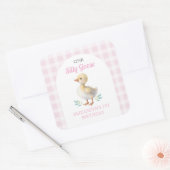 One Silly Goose Pink Gingham Girl First Birthday スクエアシール (封筒)