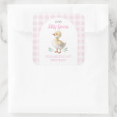 One Silly Goose Pink Gingham Girl First Birthday スクエアシール (バッグ)