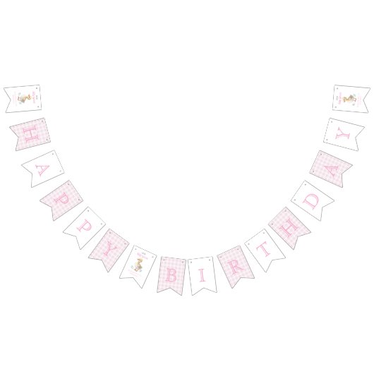 One Silly Goose Pink Gingham Girl First Birthday バンティングフラッグ (全)
