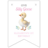 One Silly Goose Pink Gingham Girl First Birthday バンティングフラッグ (第1の旗)
