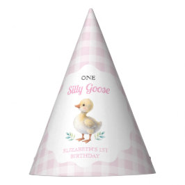 One Silly Goose Pink Gingham Girl First Birthday パーティーハット