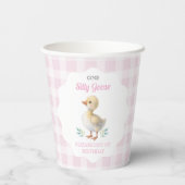 One Silly Goose Pink Gingham Girl First Birthday 紙コップ (裏面)