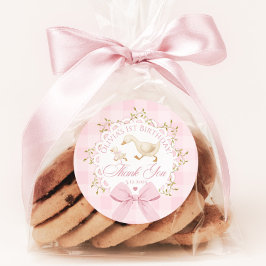 One Silly Goose Pink Gingham Whimsical Thank you ラウンドシール