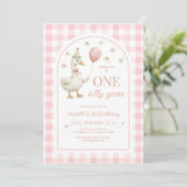 One Silly Goose Pink Girl 1st Birthday Invitation 招待状 (スタンド正面)