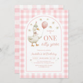 One Silly Goose Pink Girl 1st Birthday Invitation 招待状 (正面/裏面)