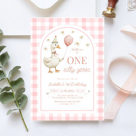 One Silly Goose Pink Girl 1st Birthday Invitation 招待状