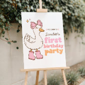 One Silly Goose Pink Girl 1st Birthday Welcome ポスター