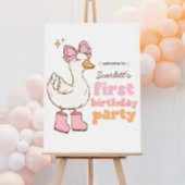 One Silly Goose Pink Girl 1st Birthday Welcome ポスター