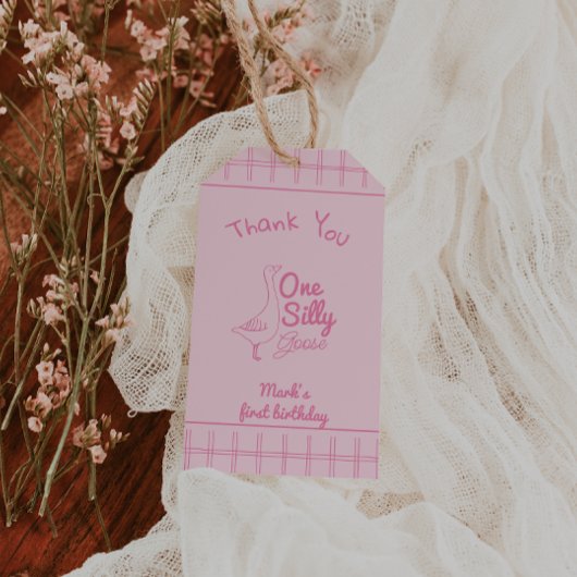 One Silly Goose Pink Hand Drawn Girl 1st Birthday  ギフトタグ