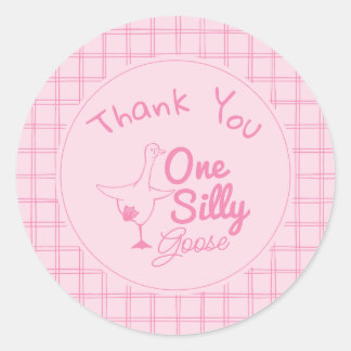 One Silly Goose Pink Hand Drawn Girl 1st Birthday  ラウンドシール