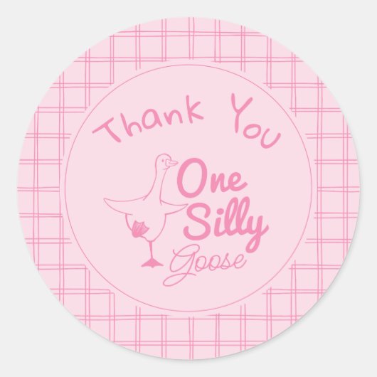 One Silly Goose Pink Hand Drawn Girl 1st Birthday  ラウンドシール (正面)