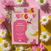 One Silly Goose Pink Retro Kids First Birthday 招待状
