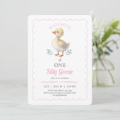 One Silly Goose Pink Whimsical Girl First Birthday 招待状 (スタンド正面)