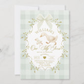 One Silly Goose Pistachio Gingham 1st Birthday 招待状 (正面)