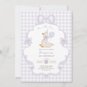 One Silly Goose Purple Bow Balloon 1st Birthday 招待状 (正面)