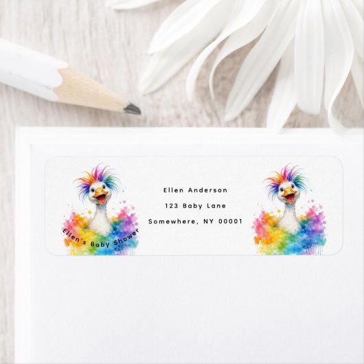 One Silly Goose Rainbow Baby Shower Address ラベル (インサイチュ)