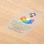One Silly Goose Rainbow Baby Shower Cute アクリル招待状 (レイダウン)