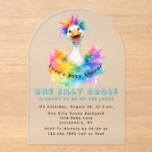 One Silly Goose Rainbow Baby Shower Cute アクリル招待状 (正面)