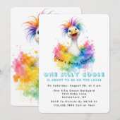 One Silly Goose Rainbow Baby Shower Cute 招待状 (正面/裏面)
