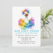 One Silly Goose Rainbow Baby Shower Cute 招待状 (スタンド正面)