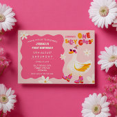 One Silly Goose Retro Pink Summer Kids' Birthday  招待状