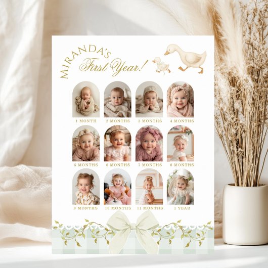 One Silly Goose Sage 1st Birthday Photo Milestone ポスター