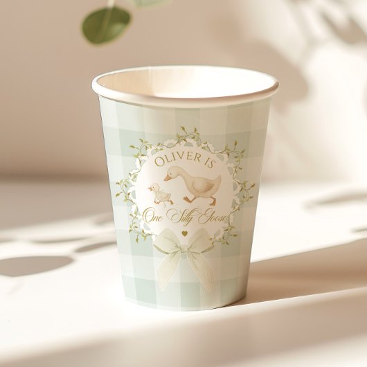 One Silly Goose Sage Gingham Gender neutral 紙コップ
