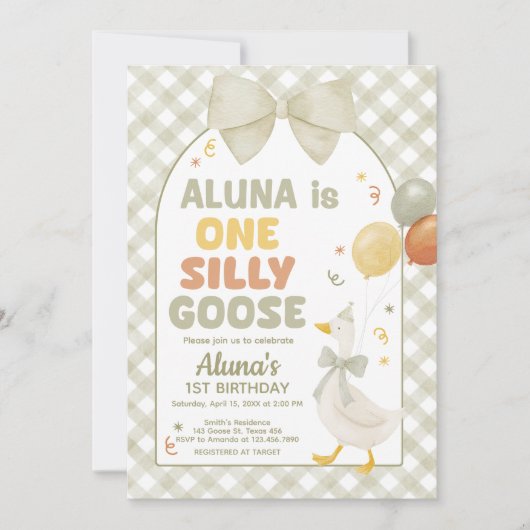 One Silly Goose Spring Birthday 招待状 (正面)