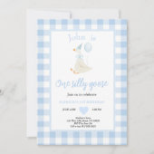 One Silly Goose Spring Blue First Birthday Party 招待状 (正面)