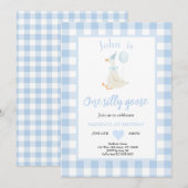 One Silly Goose Spring Blue First Birthday Party 招待状 (正面/裏面)