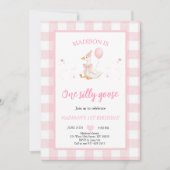 One Silly Goose Spring Pink Daisy First Birthday  招待状 (正面)