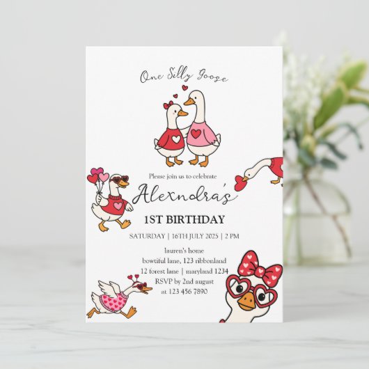 One Silly Goose Valentine 1st Birthday  招待状 (スタンド正面)