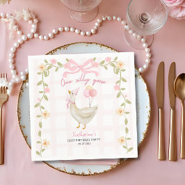 One Silly Goose Vintage Pink Duck 1st Birthday スタンダードカクテルナプキン