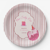 One Silly Pink Kitty 1st Birthday ペーパープレート (正面)