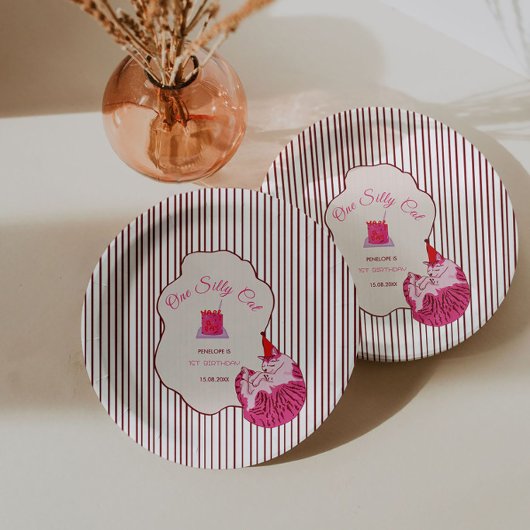 One Silly Pink Kitty 1st Birthday ペーパープレート