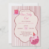 One Silly Pink Kitty 1st Birthday 招待状 (正面)