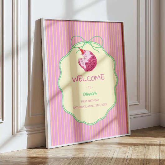 One Sleepy Cat 1st Birthday Welcome ポスター