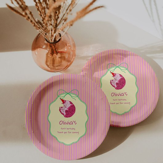 One Sleepy Cat 1st Birthday – Yellow Stripes ペーパープレート