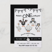 ONE Spooky Goose! Halloween First Birthday Party 招待状 (正面/裏面)