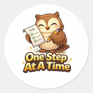 One Step At A Time – Cute Motivational Owl ラウンドシール