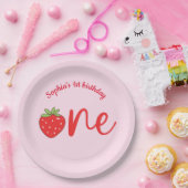 One Strawberry Birthday Pink ペーパープレート (パーティー)
