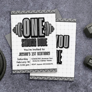 One Strong Dude - 1歳の誕生日招待状 招待状