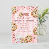 One Sweet Baby, Pink Cookie 1st birthday 招待状 (スタンド正面)