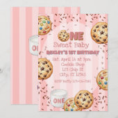 One Sweet Baby, Pink Cookie 1st birthday 招待状 (正面/裏面)