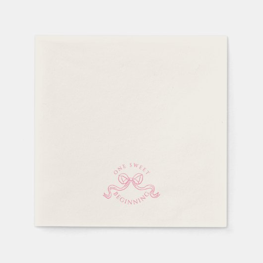One Sweet Beginning | ピンクとホワイトの結婚式の引出物 スタンダードカクテルナプキン (正面)