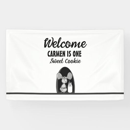 One Sweet Cookie ミルクマウス 1歳の誕生日 横断幕 (横)