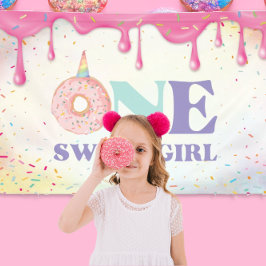 One Sweet Girl Pastel Unicorn Donuts Birthday 横断幕