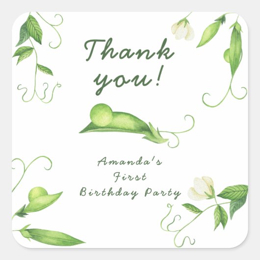 One Sweet Pea First Birthday スクエアシール (正面)