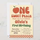 One Sweet Peach- レトロな桃の1歳の誕生日  招待状 (正面)